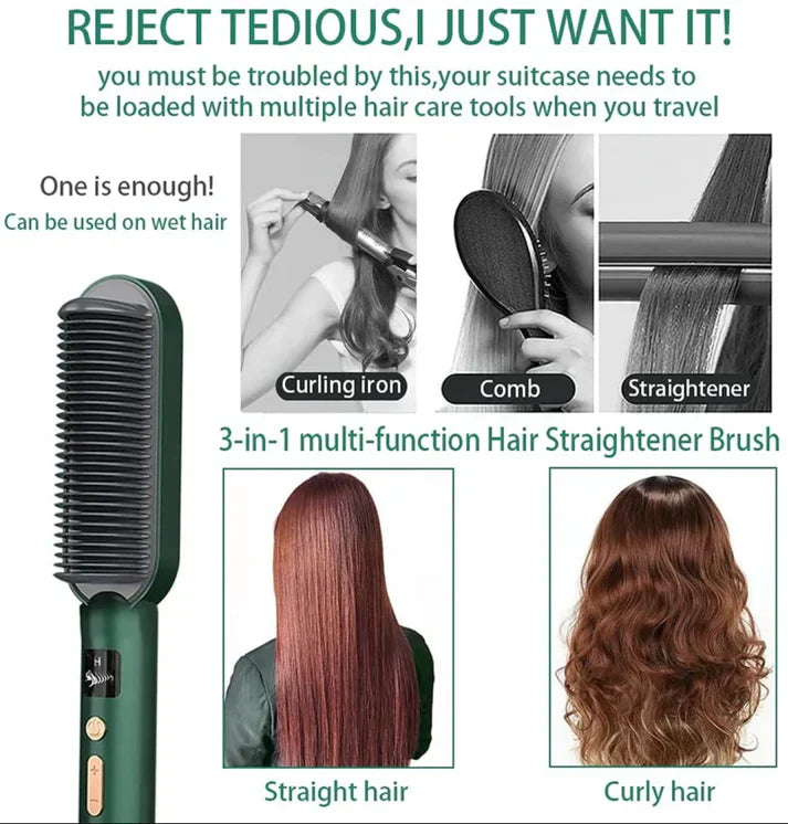 2 in 1 Hair Straightening Brush & Curler