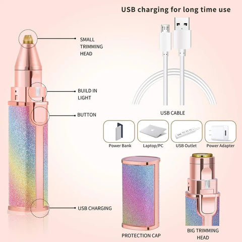 2-in-1 Eyebrow Trimmer & Facial Hair Shaver for Women – Rechargeable, Painless & Precise Beauty tool