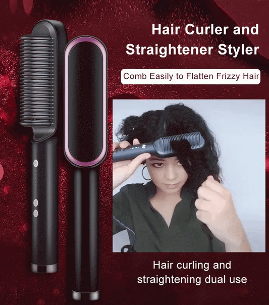 2 in 1 Hair Straightening Brush & Curler
