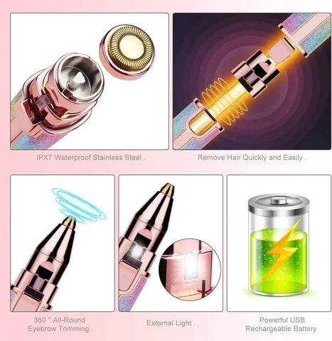 2-in-1 Eyebrow Trimmer & Facial Hair Shaver for Women – Rechargeable, Painless & Precise Beauty tool